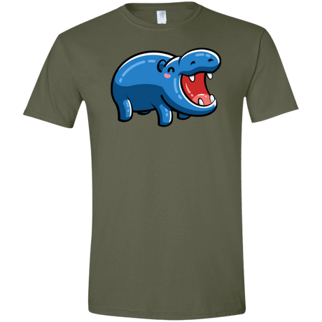 T-Shirts Military Green / S Kawaii Happy Hippo Men's Semi-Fitted Softstyle