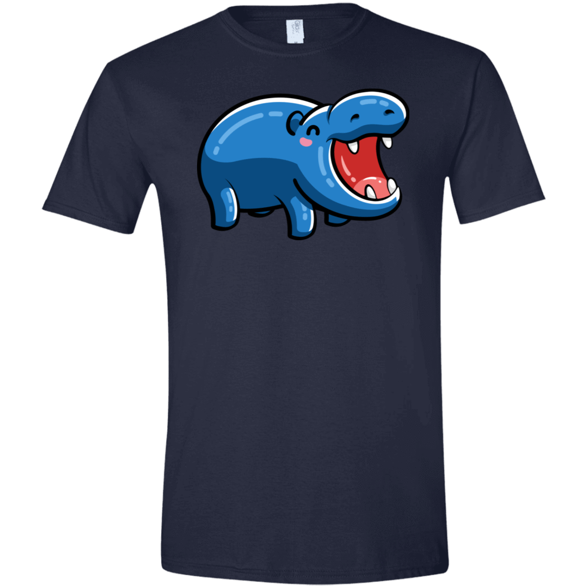 T-Shirts Navy / X-Small Kawaii Happy Hippo Men's Semi-Fitted Softstyle