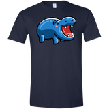 T-Shirts Navy / X-Small Kawaii Happy Hippo Men's Semi-Fitted Softstyle