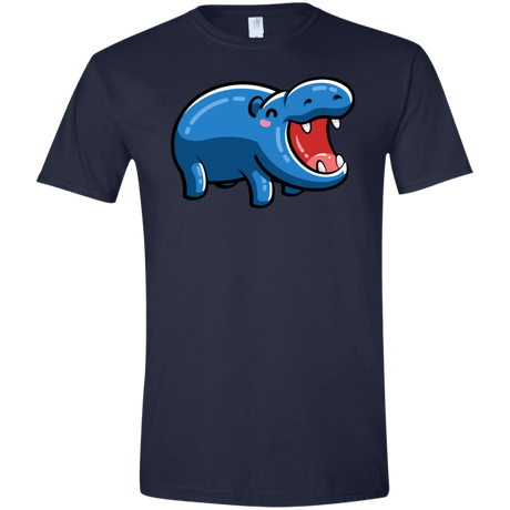 T-Shirts Navy / X-Small Kawaii Happy Hippo Men's Semi-Fitted Softstyle