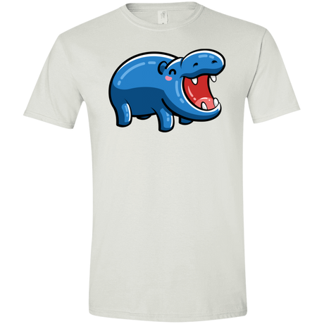 T-Shirts White / X-Small Kawaii Happy Hippo Men's Semi-Fitted Softstyle