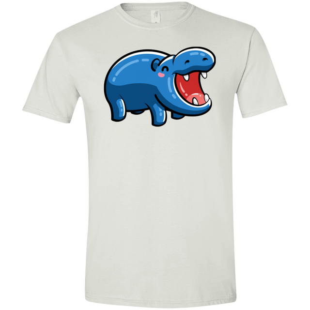 T-Shirts White / X-Small Kawaii Happy Hippo Men's Semi-Fitted Softstyle
