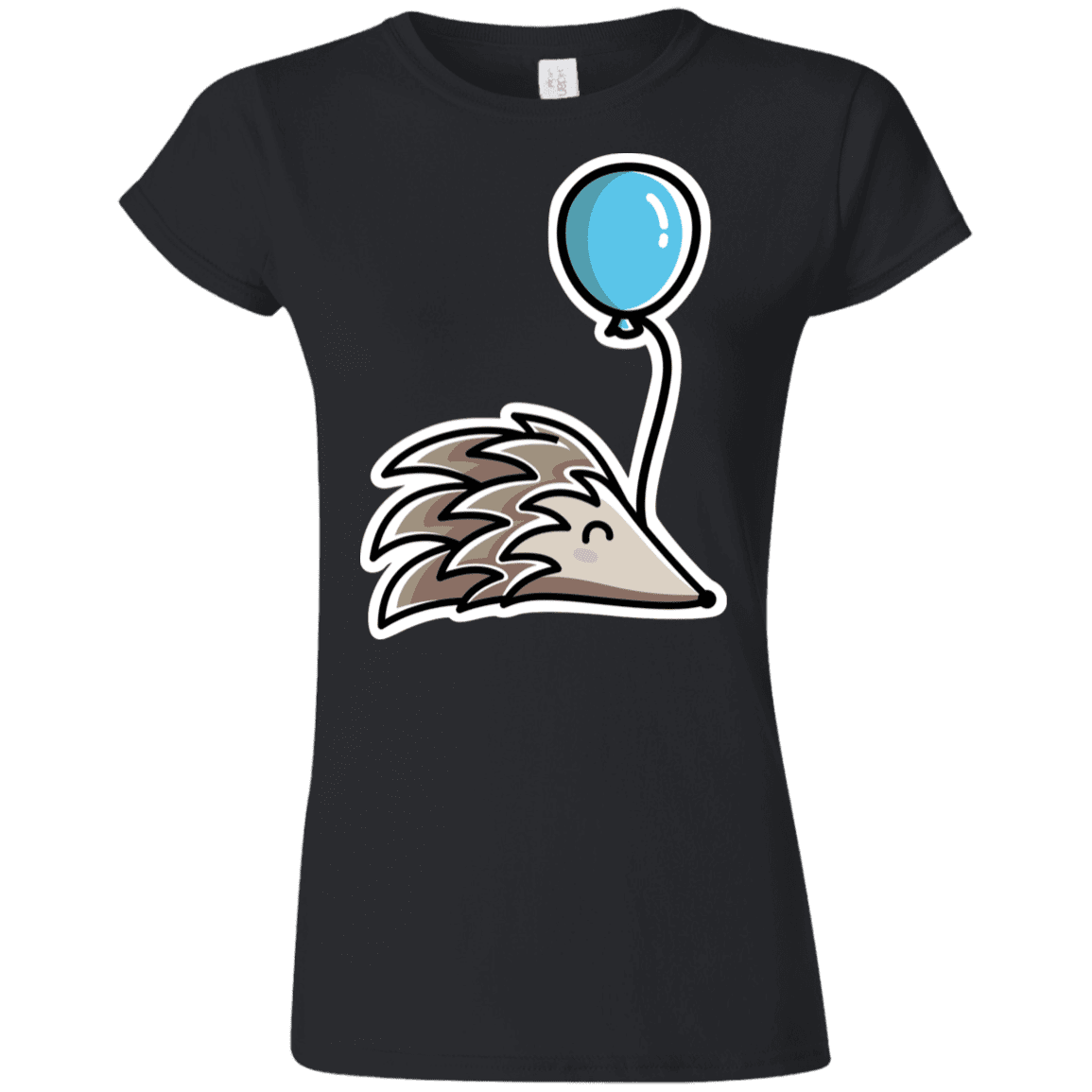 T-Shirts Black / S Kawaii Hedgehog with Balloon Junior Slimmer-Fit T-Shirt