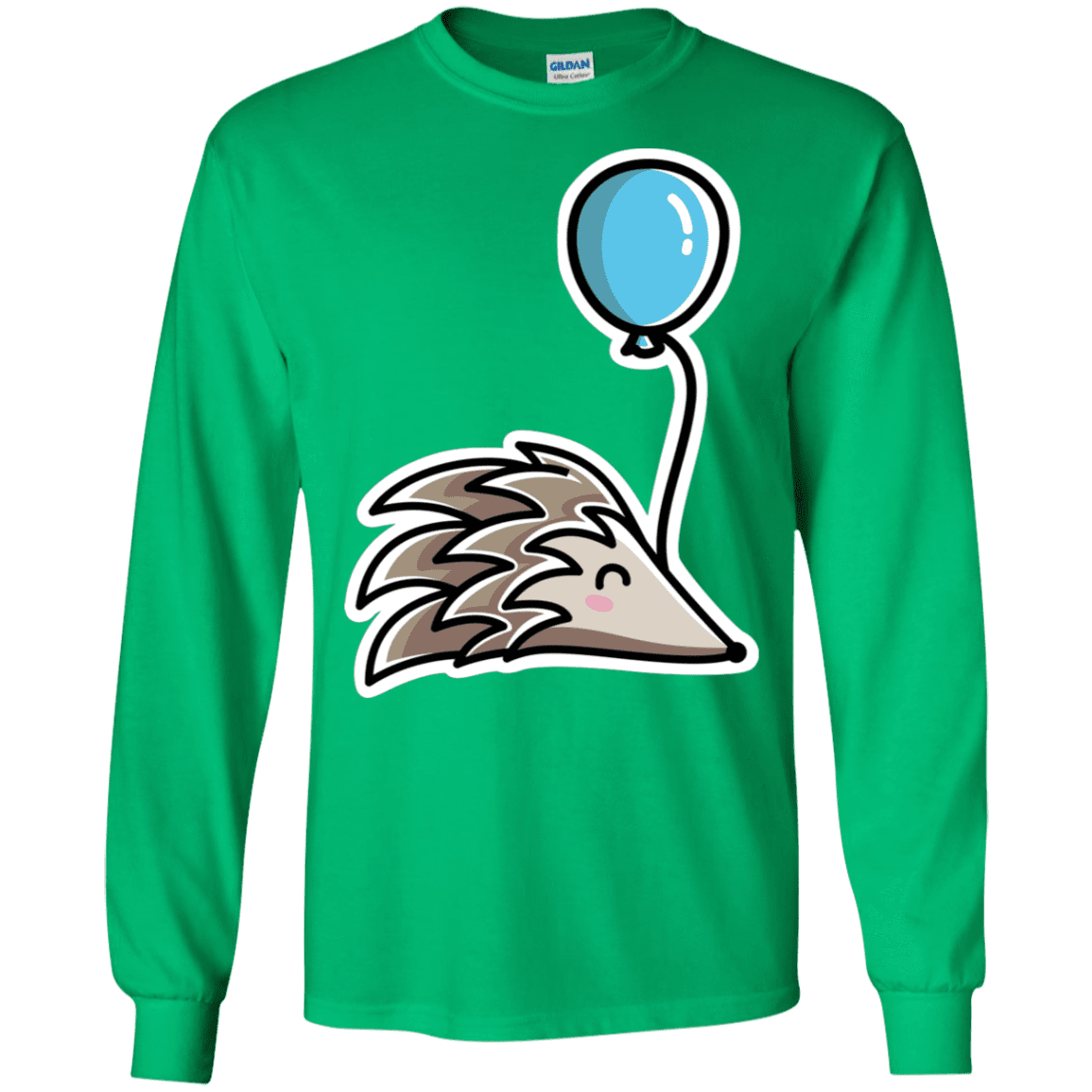 T-Shirts Irish Green / S Kawaii Hedgehog with Balloon Men's Long Sleeve T-Shirt