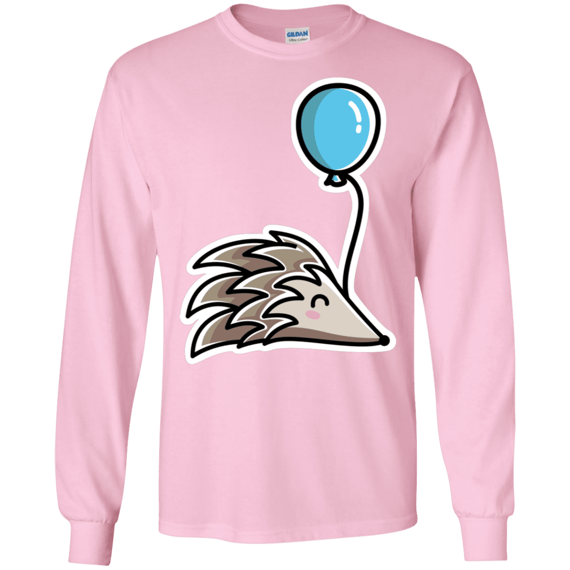 T-Shirts Light Pink / S Kawaii Hedgehog with Balloon Men's Long Sleeve T-Shirt