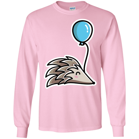 T-Shirts Light Pink / S Kawaii Hedgehog with Balloon Men's Long Sleeve T-Shirt