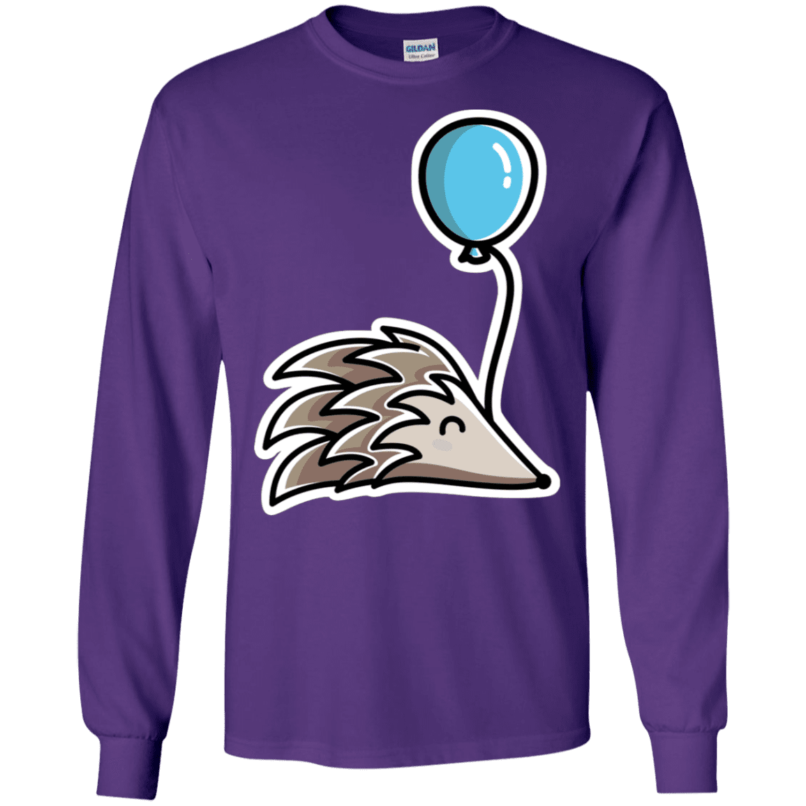 T-Shirts Purple / S Kawaii Hedgehog with Balloon Men's Long Sleeve T-Shirt