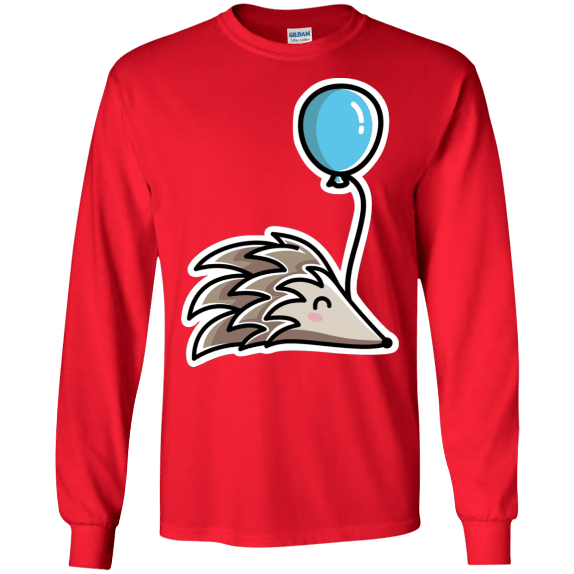 T-Shirts Red / S Kawaii Hedgehog with Balloon Men's Long Sleeve T-Shirt