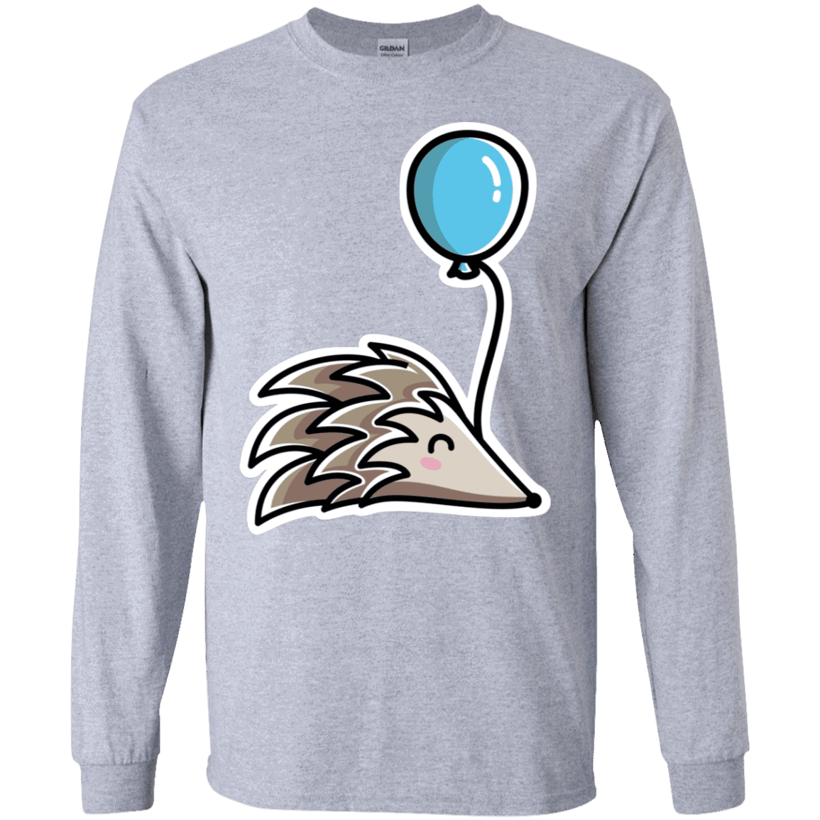 T-Shirts Sport Grey / S Kawaii Hedgehog with Balloon Men's Long Sleeve T-Shirt