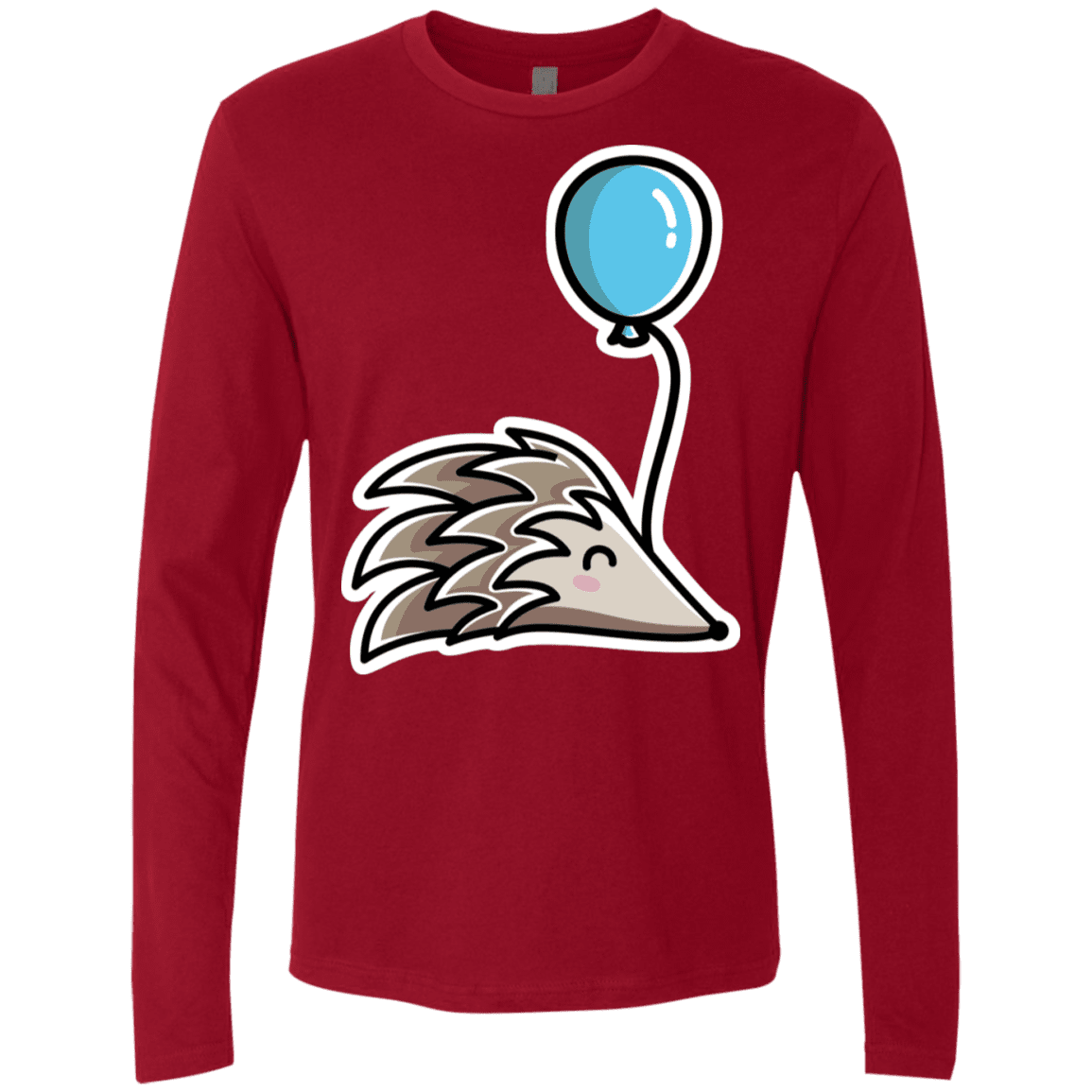 T-Shirts Cardinal / S Kawaii Hedgehog with Balloon Men's Premium Long Sleeve