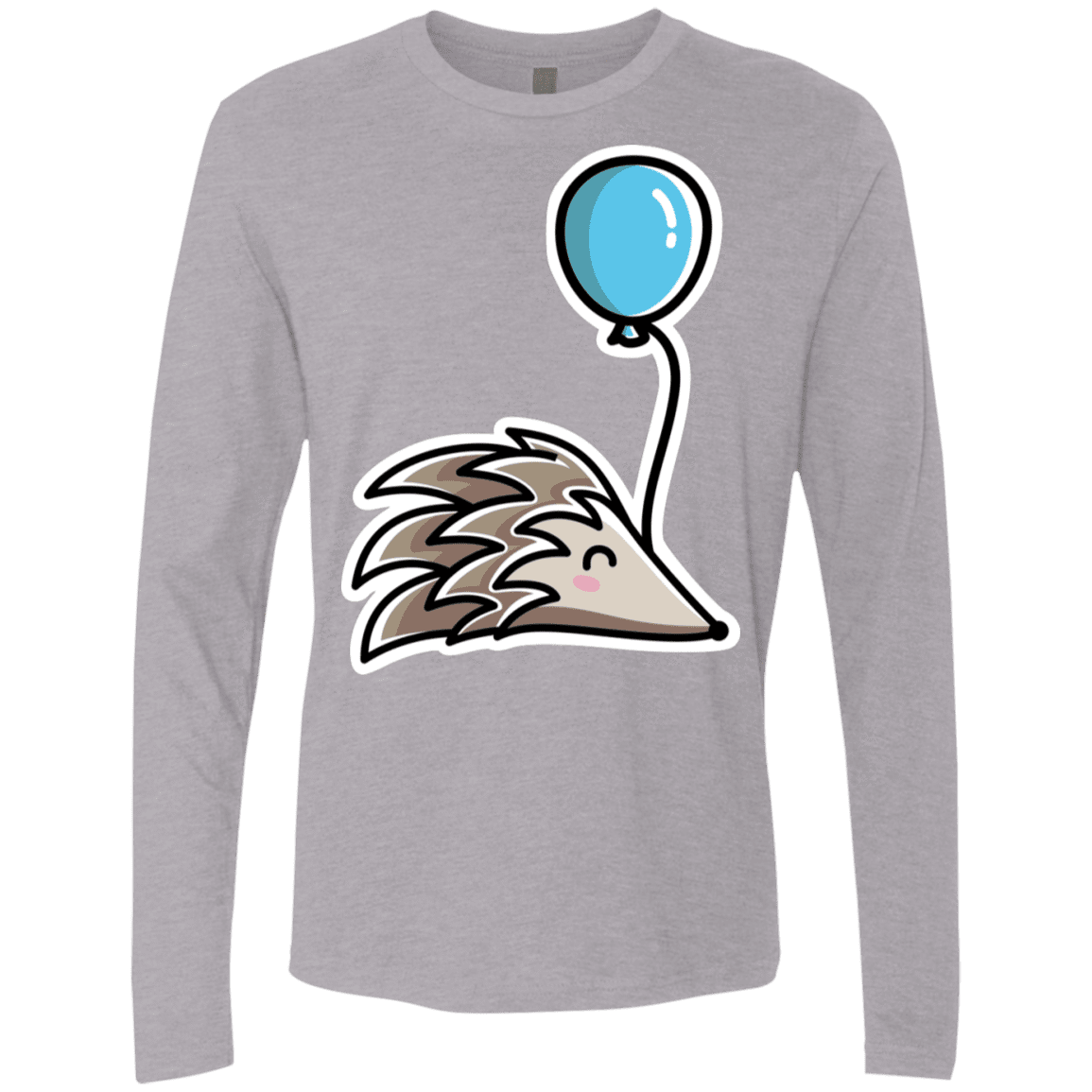 T-Shirts Heather Grey / S Kawaii Hedgehog with Balloon Men's Premium Long Sleeve