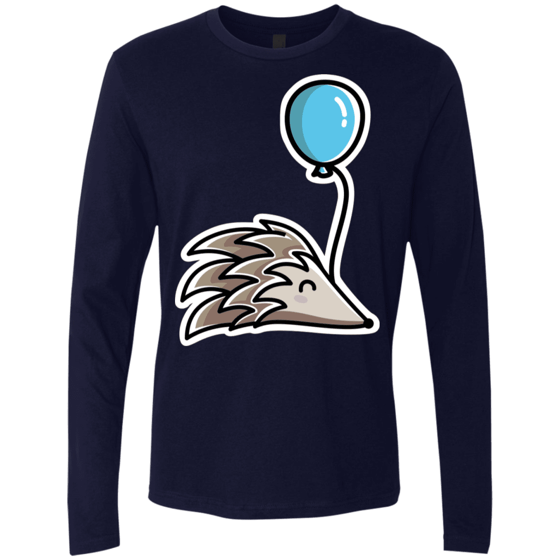 T-Shirts Midnight Navy / S Kawaii Hedgehog with Balloon Men's Premium Long Sleeve