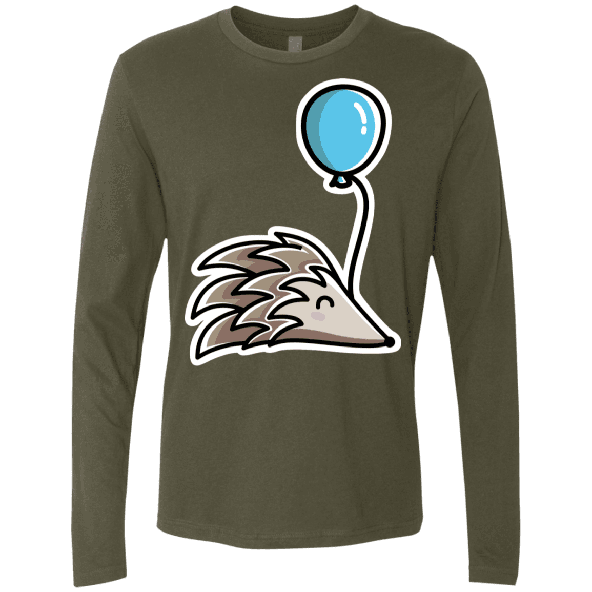 T-Shirts Military Green / S Kawaii Hedgehog with Balloon Men's Premium Long Sleeve