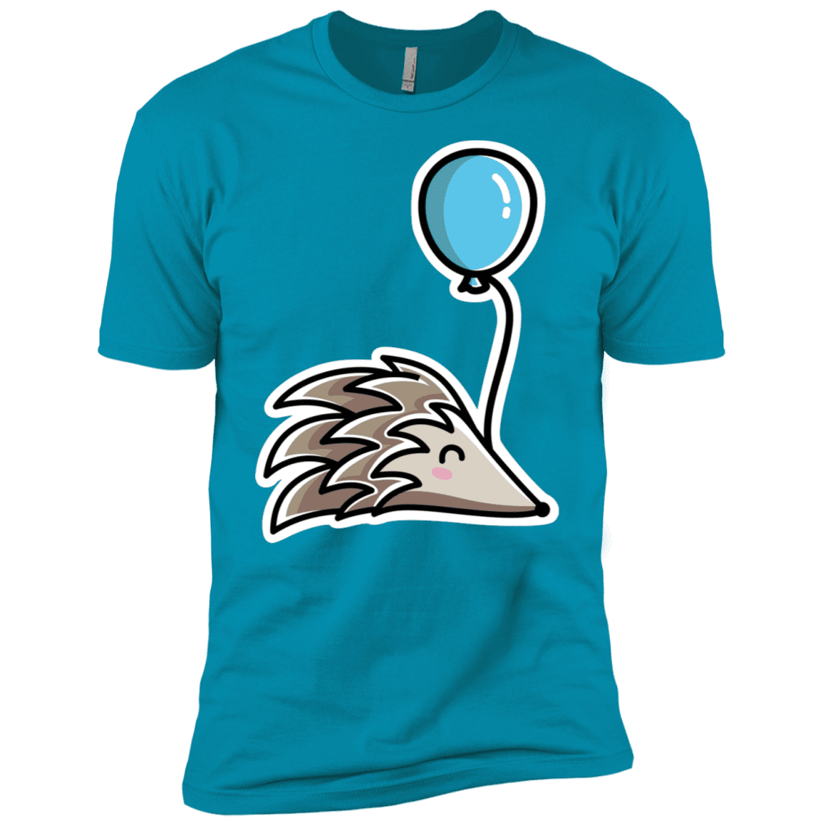 T-Shirts Turquoise / X-Small Kawaii Hedgehog with Balloon Men's Premium T-Shirt