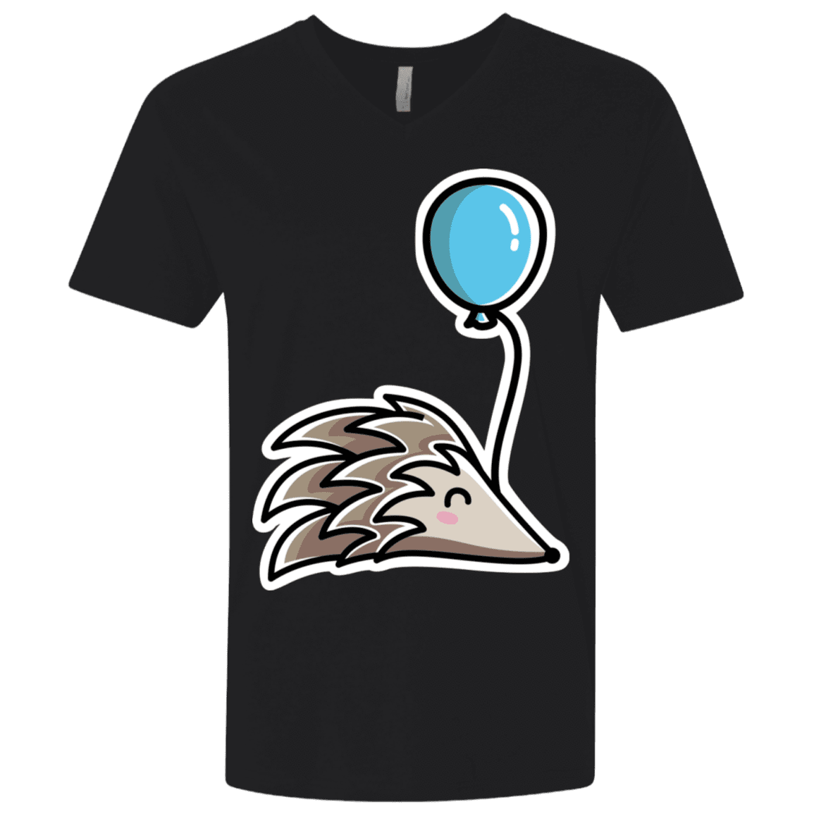 T-Shirts Black / X-Small Kawaii Hedgehog with Balloon Men's Premium V-Neck