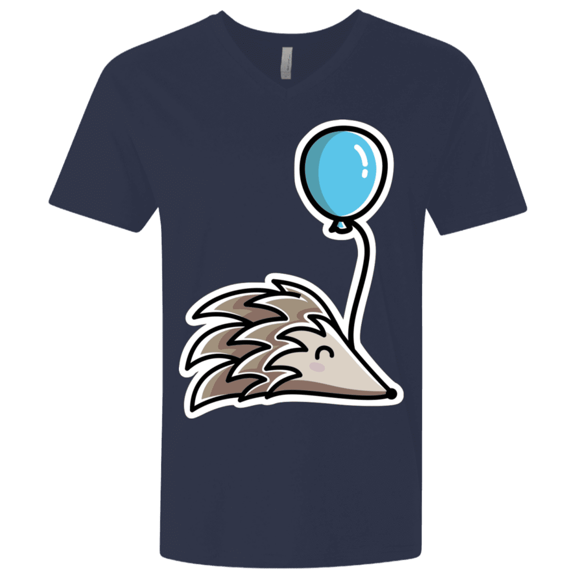 T-Shirts Midnight Navy / X-Small Kawaii Hedgehog with Balloon Men's Premium V-Neck