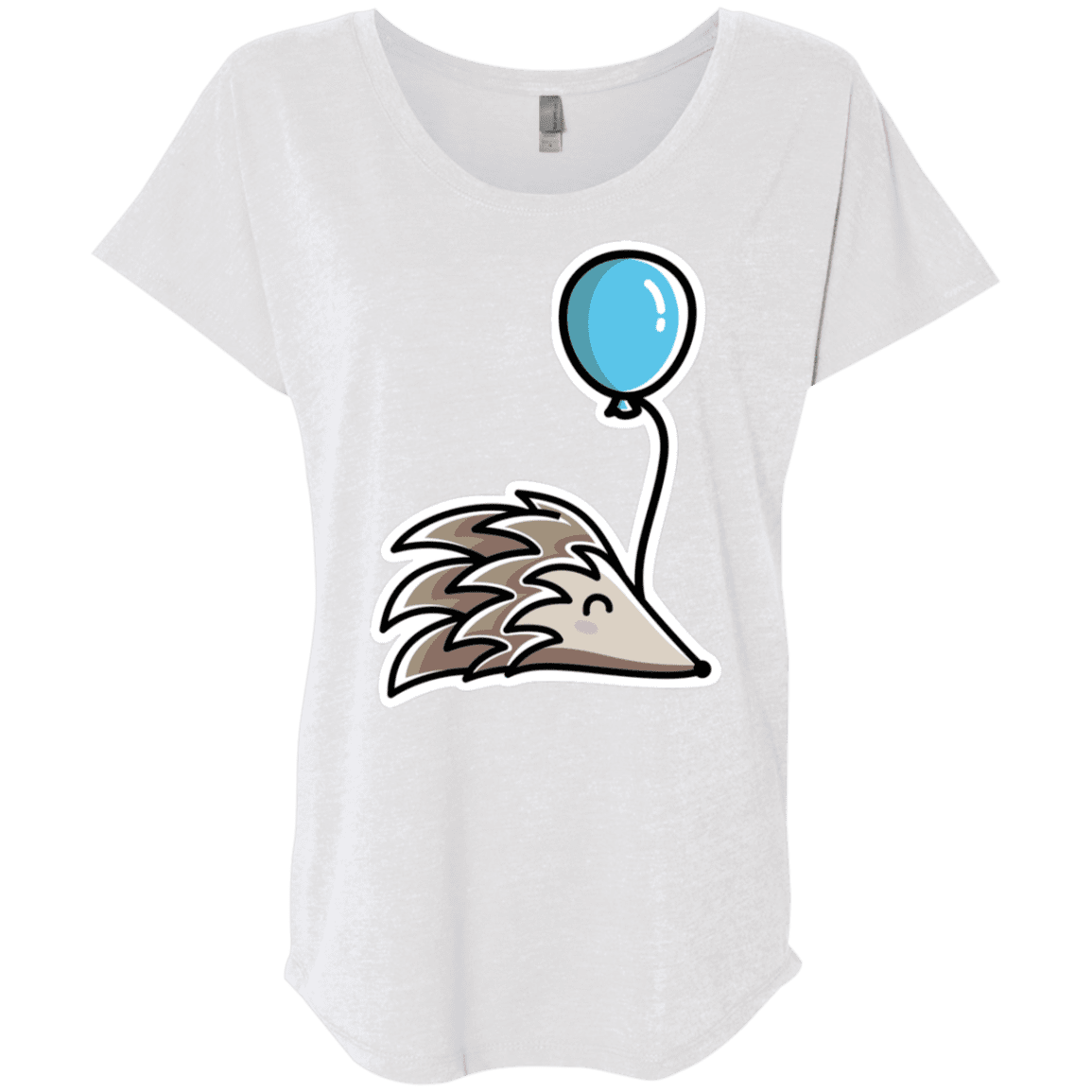 T-Shirts Heather White / X-Small Kawaii Hedgehog with Balloon Triblend Dolman Sleeve