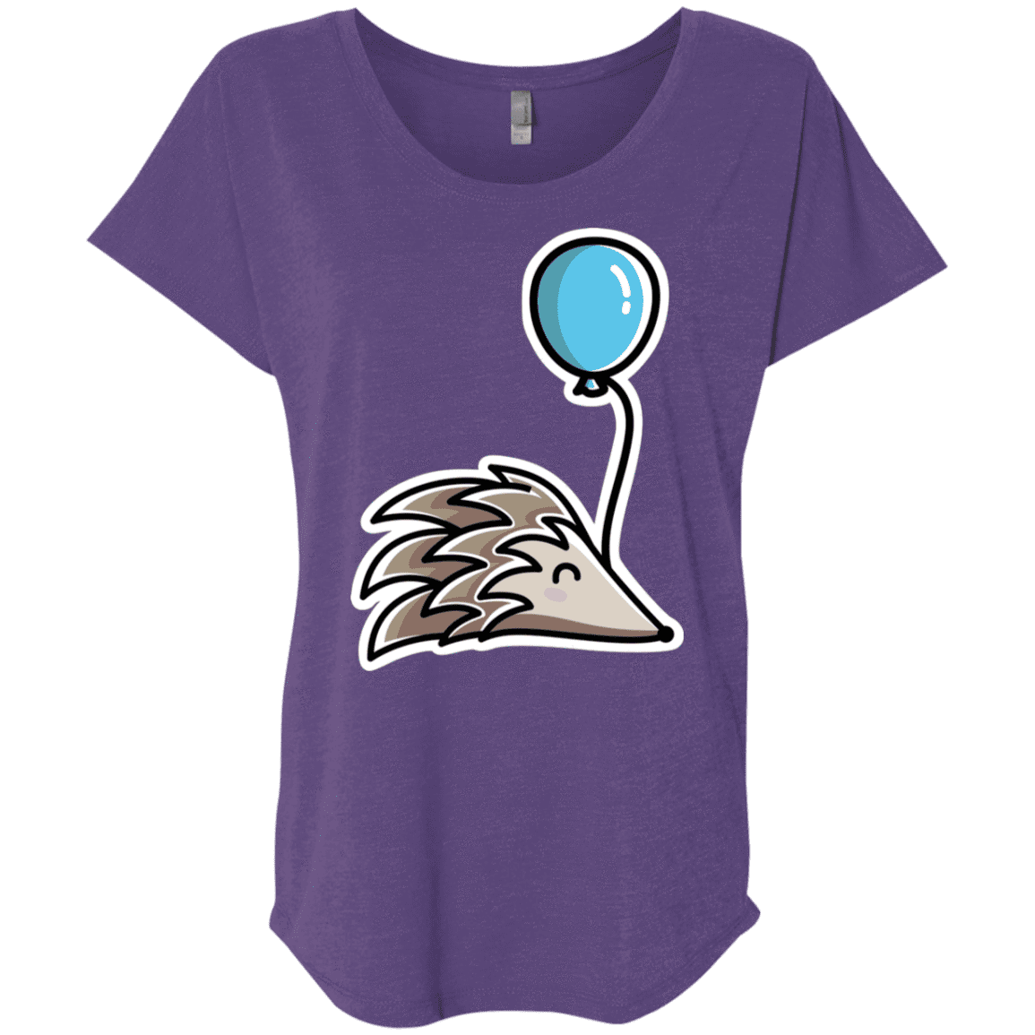 T-Shirts Purple Rush / X-Small Kawaii Hedgehog with Balloon Triblend Dolman Sleeve