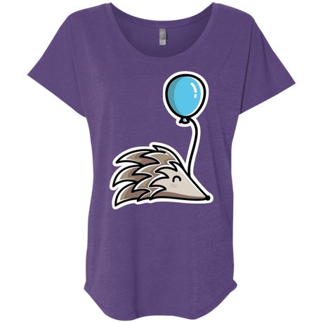T-Shirts Purple Rush / X-Small Kawaii Hedgehog with Balloon Triblend Dolman Sleeve