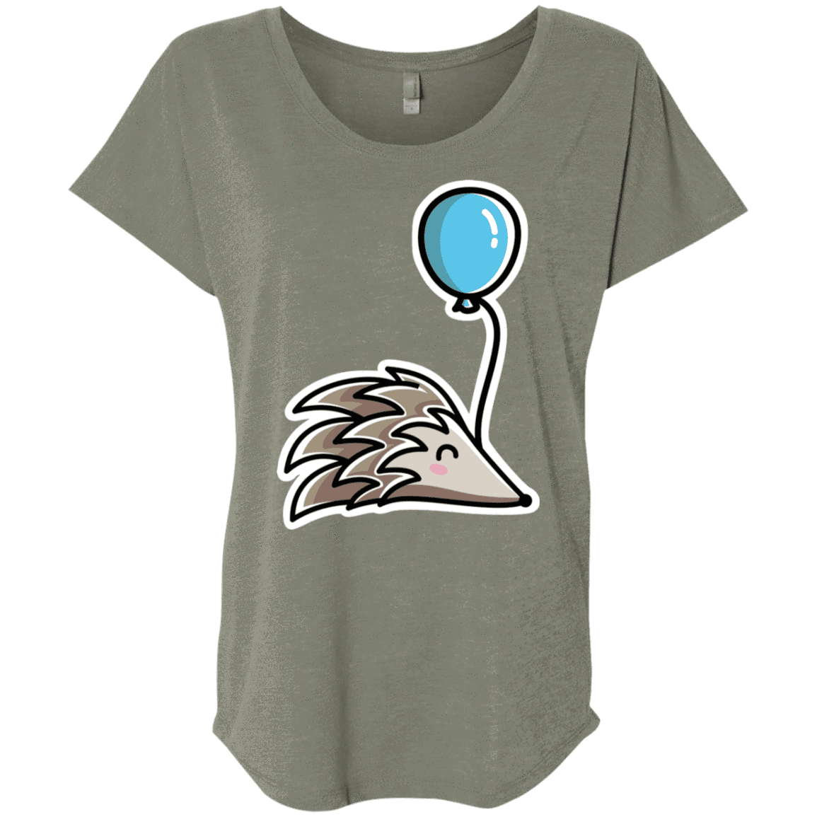 T-Shirts Venetian Grey / X-Small Kawaii Hedgehog with Balloon Triblend Dolman Sleeve