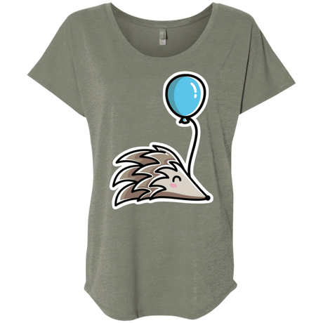 T-Shirts Venetian Grey / X-Small Kawaii Hedgehog with Balloon Triblend Dolman Sleeve