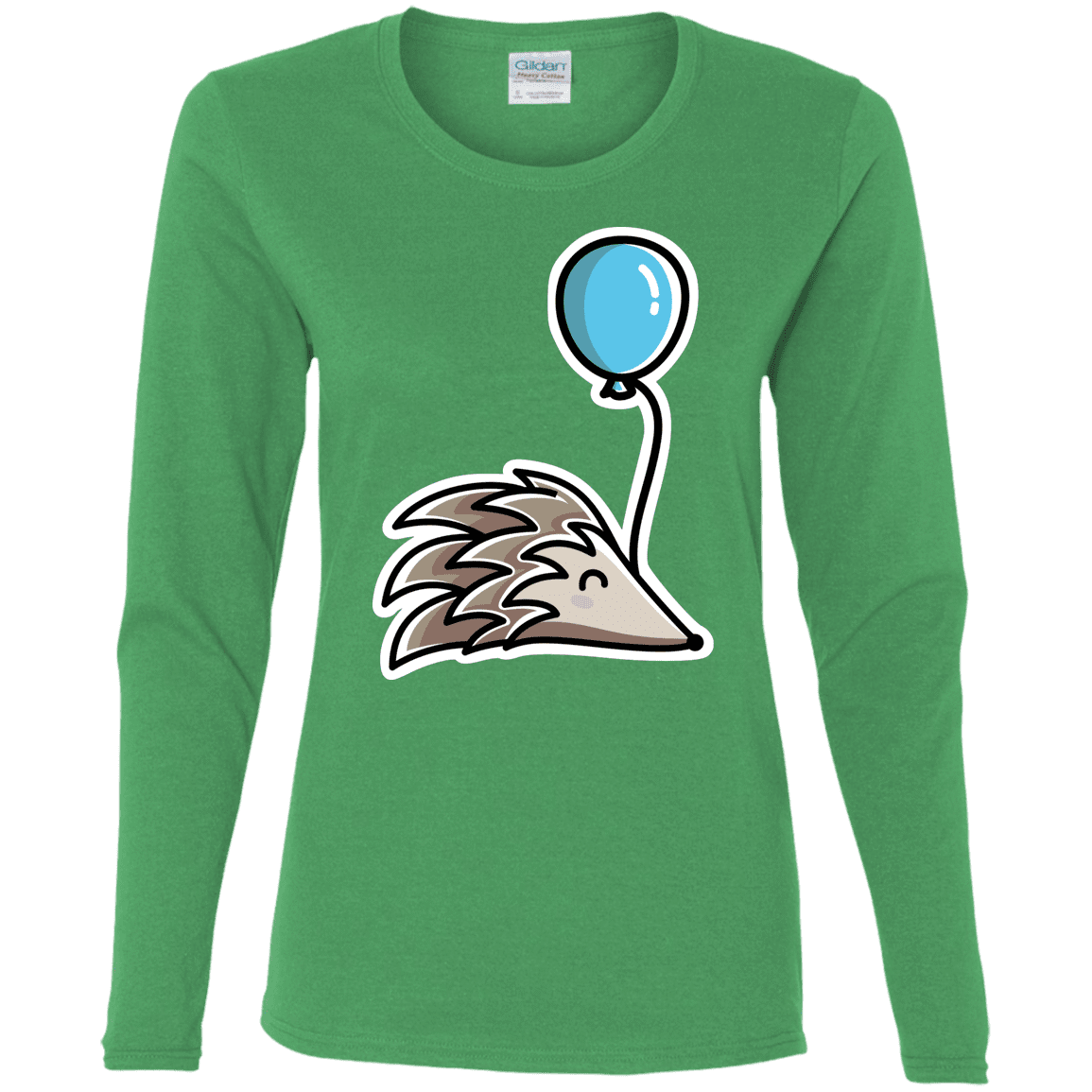 T-Shirts Irish Green / S Kawaii Hedgehog with Balloon Women's Long Sleeve T-Shirt