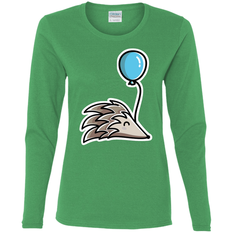 T-Shirts Irish Green / S Kawaii Hedgehog with Balloon Women's Long Sleeve T-Shirt