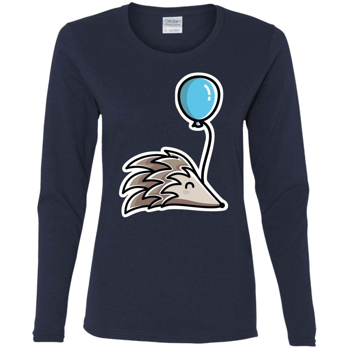 T-Shirts Navy / S Kawaii Hedgehog with Balloon Women's Long Sleeve T-Shirt