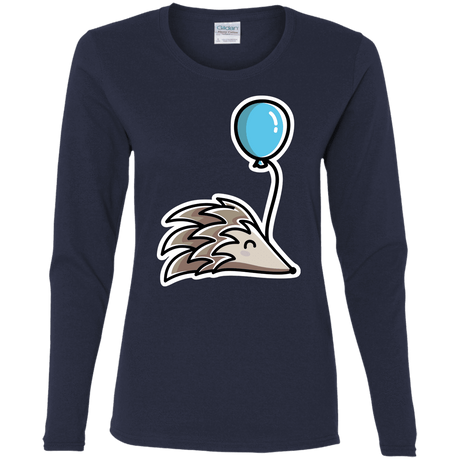 T-Shirts Navy / S Kawaii Hedgehog with Balloon Women's Long Sleeve T-Shirt