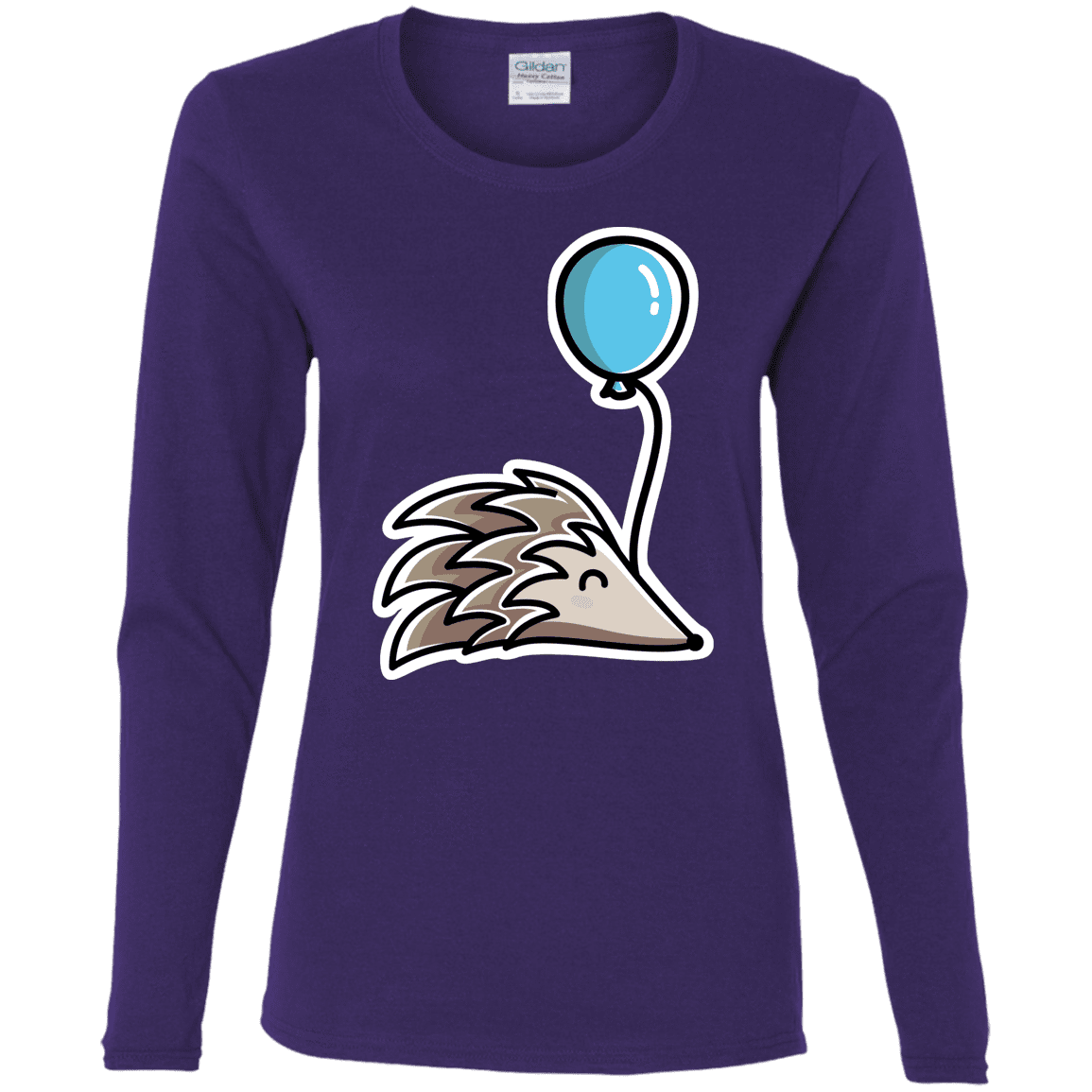 T-Shirts Purple / S Kawaii Hedgehog with Balloon Women's Long Sleeve T-Shirt