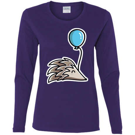 T-Shirts Purple / S Kawaii Hedgehog with Balloon Women's Long Sleeve T-Shirt