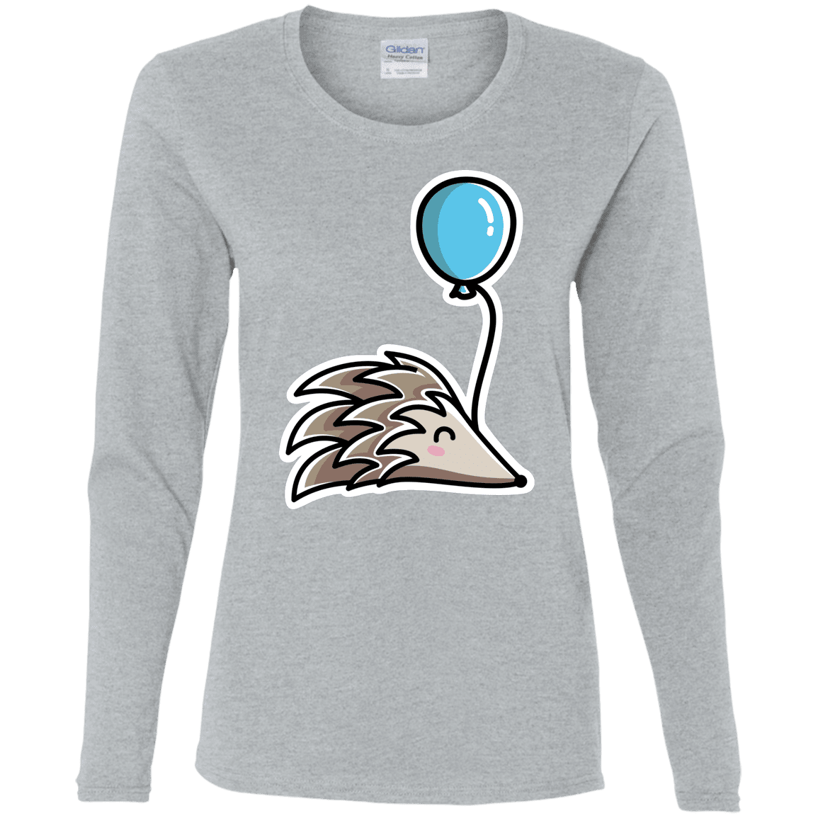 T-Shirts Sport Grey / S Kawaii Hedgehog with Balloon Women's Long Sleeve T-Shirt