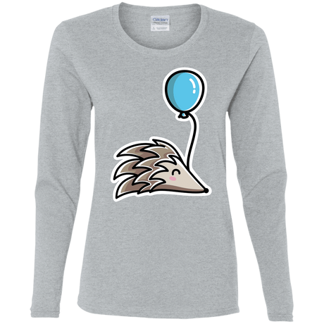 T-Shirts Sport Grey / S Kawaii Hedgehog with Balloon Women's Long Sleeve T-Shirt