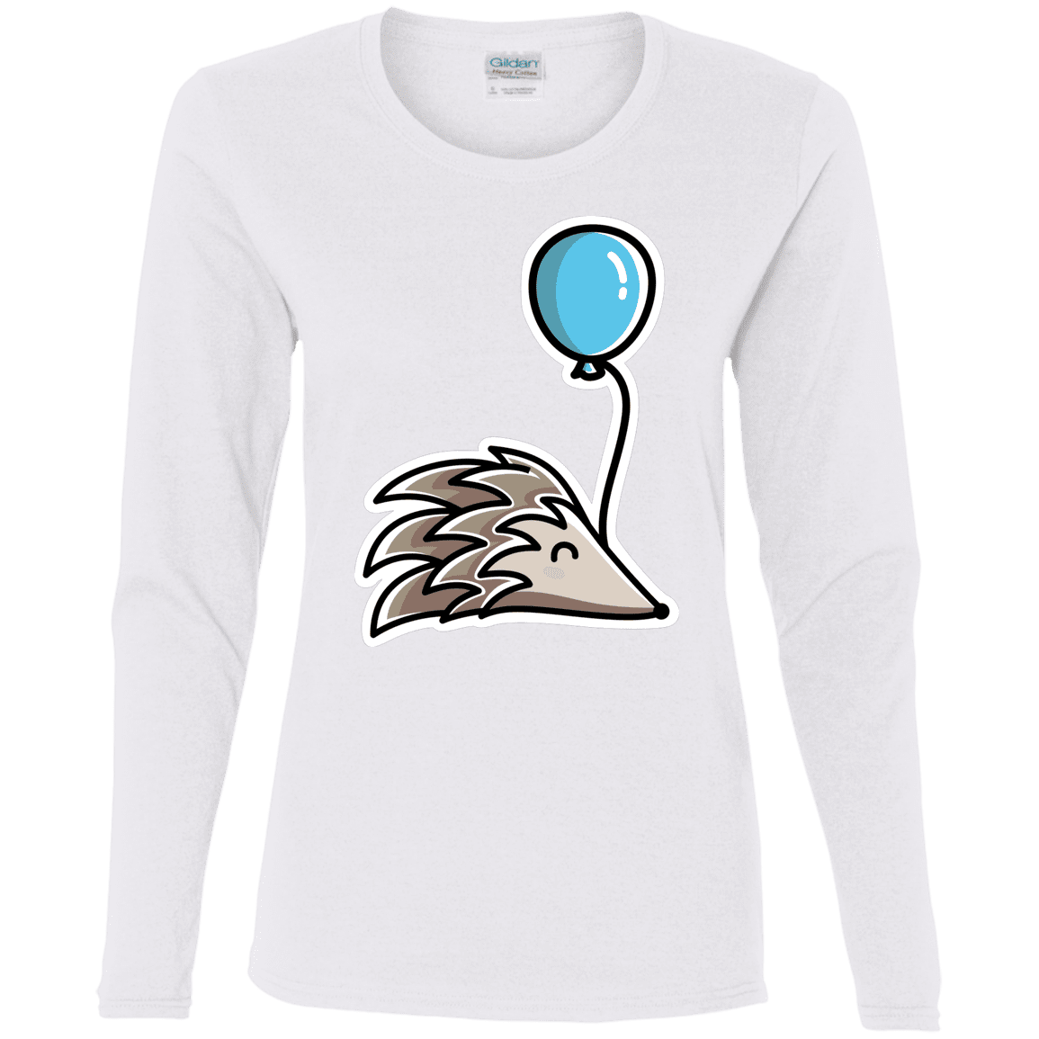 T-Shirts White / S Kawaii Hedgehog with Balloon Women's Long Sleeve T-Shirt