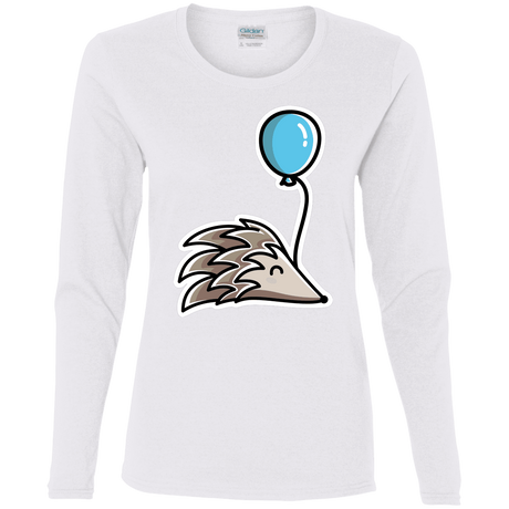 T-Shirts White / S Kawaii Hedgehog with Balloon Women's Long Sleeve T-Shirt