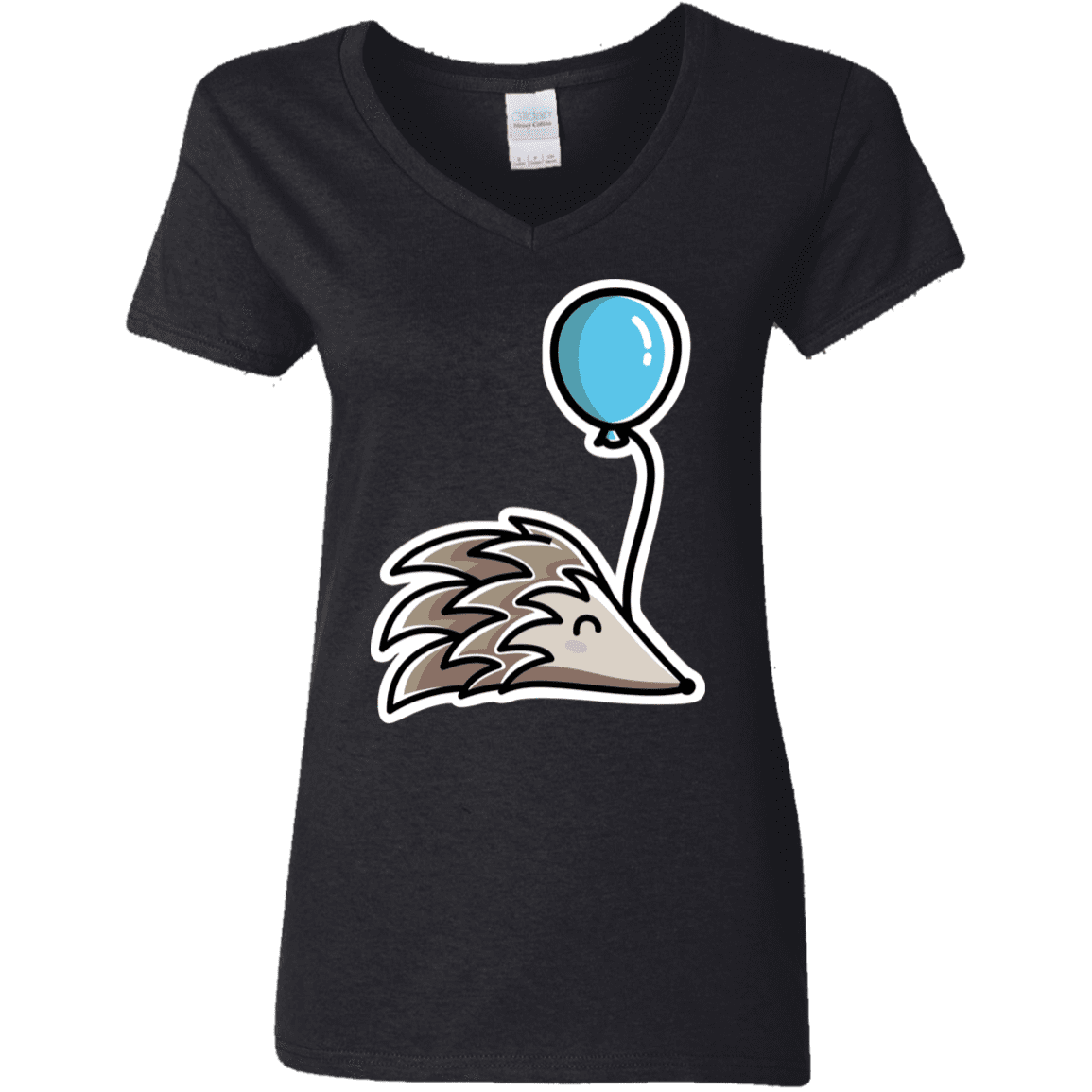 T-Shirts Black / S Kawaii Hedgehog with Balloon Women's V-Neck T-Shirt