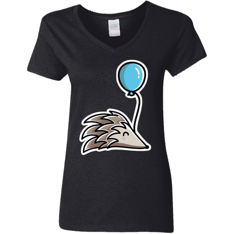 T-Shirts Black / S Kawaii Hedgehog with Balloon Women's V-Neck T-Shirt