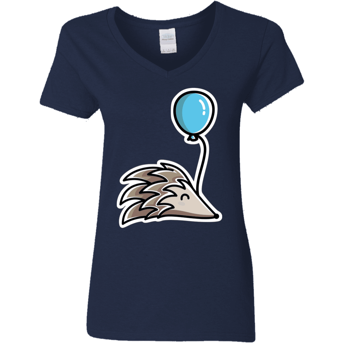 T-Shirts Navy / S Kawaii Hedgehog with Balloon Women's V-Neck T-Shirt