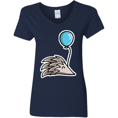 T-Shirts Navy / S Kawaii Hedgehog with Balloon Women's V-Neck T-Shirt