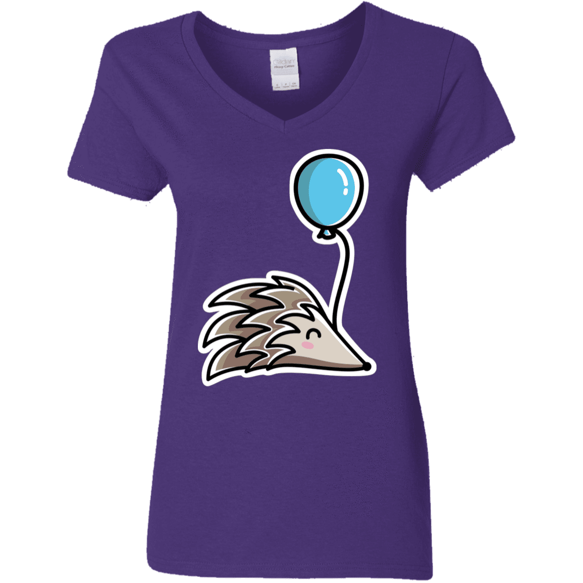 T-Shirts Purple / S Kawaii Hedgehog with Balloon Women's V-Neck T-Shirt