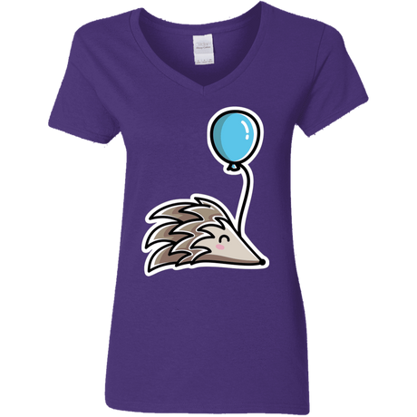 T-Shirts Purple / S Kawaii Hedgehog with Balloon Women's V-Neck T-Shirt