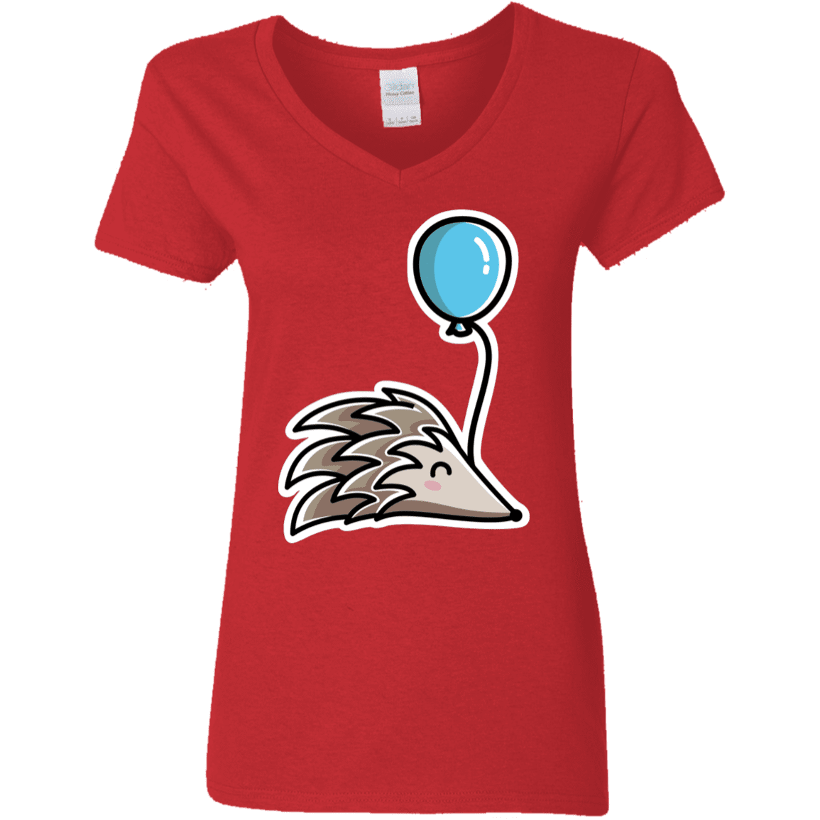 T-Shirts Red / S Kawaii Hedgehog with Balloon Women's V-Neck T-Shirt