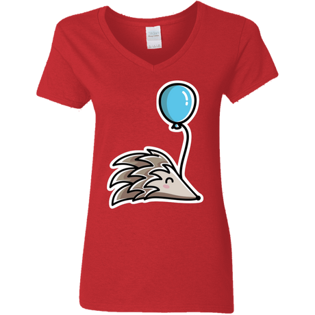 T-Shirts Red / S Kawaii Hedgehog with Balloon Women's V-Neck T-Shirt