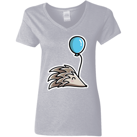 T-Shirts Sport Grey / S Kawaii Hedgehog with Balloon Women's V-Neck T-Shirt