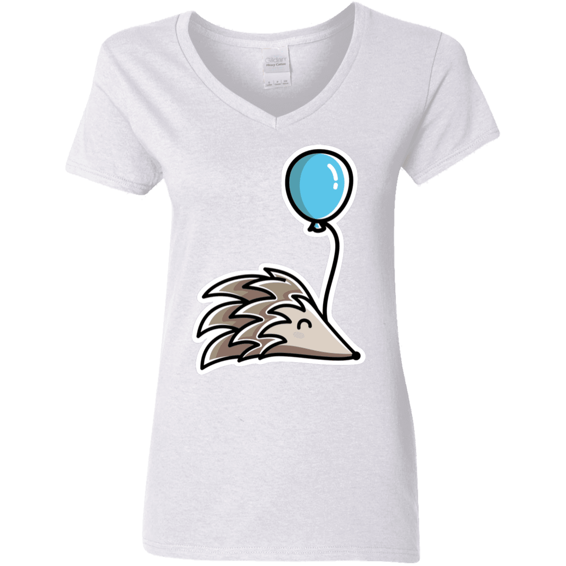 T-Shirts White / S Kawaii Hedgehog with Balloon Women's V-Neck T-Shirt