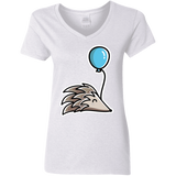 T-Shirts White / S Kawaii Hedgehog with Balloon Women's V-Neck T-Shirt