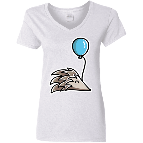 T-Shirts White / S Kawaii Hedgehog with Balloon Women's V-Neck T-Shirt