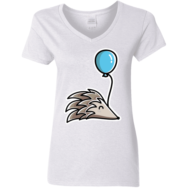 T-Shirts White / S Kawaii Hedgehog with Balloon Women's V-Neck T-Shirt