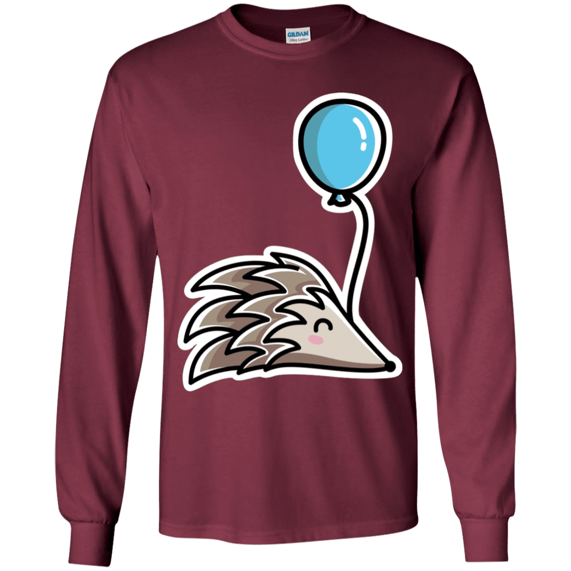 T-Shirts Maroon / YS Kawaii Hedgehog with Balloon Youth Long Sleeve T-Shirt