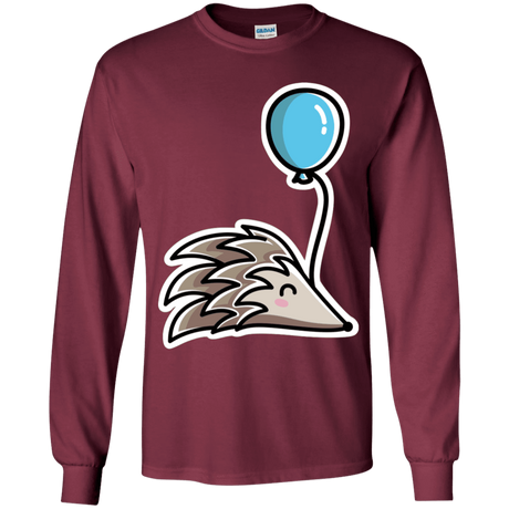 T-Shirts Maroon / YS Kawaii Hedgehog with Balloon Youth Long Sleeve T-Shirt